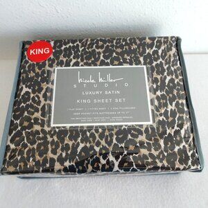 4PC Nicole Miller KING Sheet Set Animal Print Cheetah Deep Pocket Silky Soft